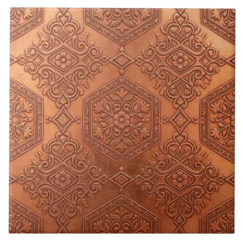 Victorian Embossed Copper Floral Antique  Ceramic Tile