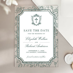 Victorian Emerald Catholic Wedding Save the Date