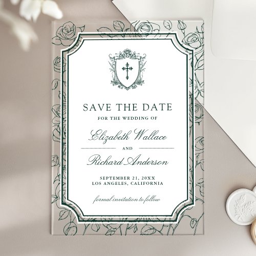 Victorian Emerald Catholic Wedding Save the Date