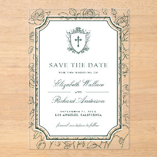 Victorian Emerald Catholic Wedding Save the Date Acrylic Invitations