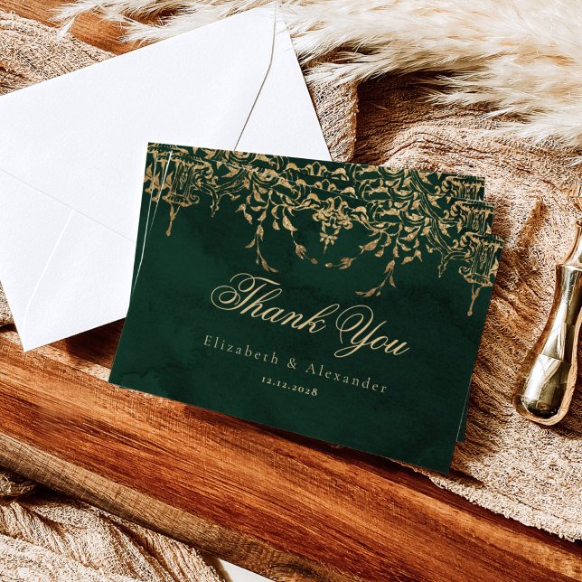 Victorian Emerald Gold Royal wedding thank you Card (Creator Uploaded)