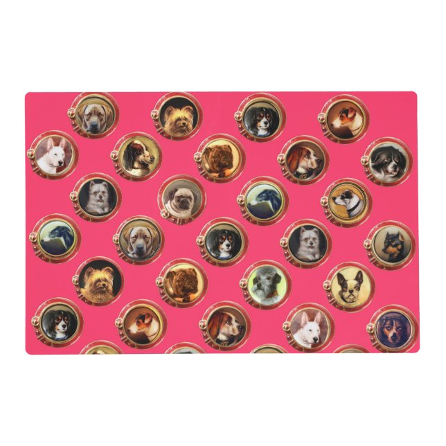 VICTORIAN ENAMELS /MINIATURE DOG PORTRAITS Pink Placemat (Front)