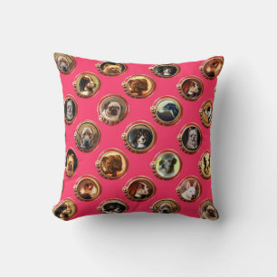 VICTORIAN ENAMELS /MINIATURE DOG PORTRAITS Pink Throw Pillow