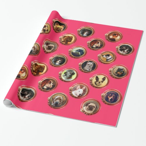 VICTORIAN ENAMELS MINIATURE DOG PORTRAITSPink Wrapping Paper