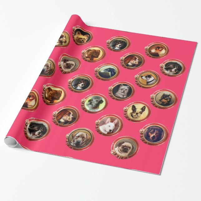 VICTORIAN ENAMELS /MINIATURE DOG PORTRAITS,Pink Wrapping Paper (Unrolled)