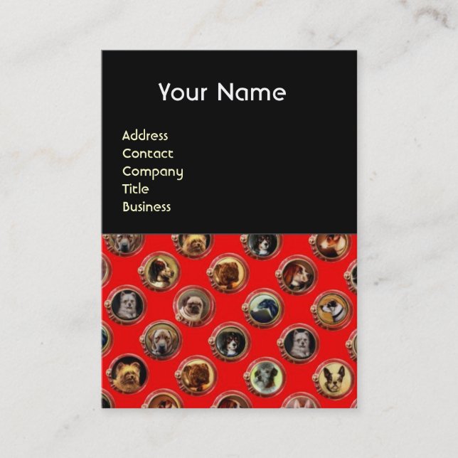 VICTORIAN ENAMELS /MINIATURE DOG PORTRAITS,Red Business Card (Front)