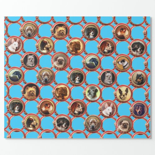 VICTORIAN ENAMELS MINIATURE DOG PORTRAITS Sky Blue Wrapping Paper