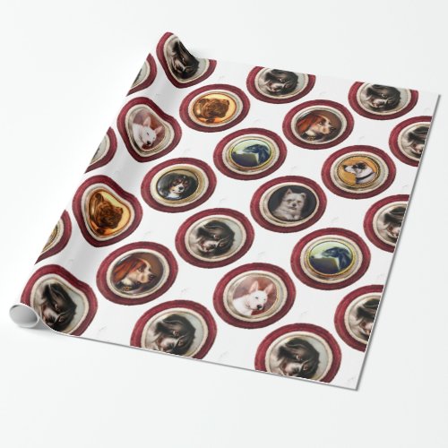 VICTORIAN ENAMELS MINIATURE DOG PORTRAITS White Wrapping Paper