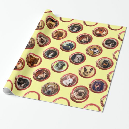 VICTORIAN ENAMELS MINIATURE DOG PORTRAITS yellow Wrapping Paper