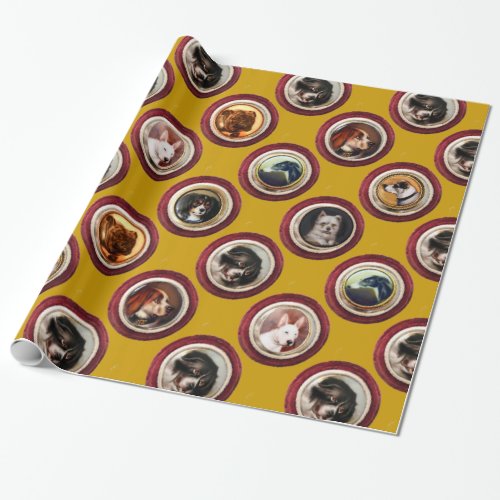 VICTORIAN ENAMELS MINIATURE DOG PORTRAITS Yellow Wrapping Paper