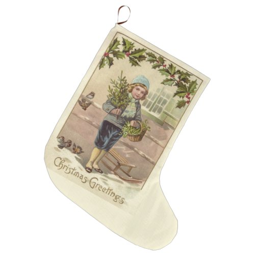 Victorian English Boy Christmas Greetings Large Christmas Stocking