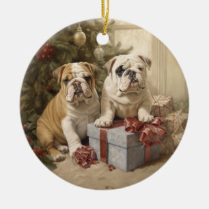 Victorian English Bulldog Puppy Christmas Ceramic Ornament