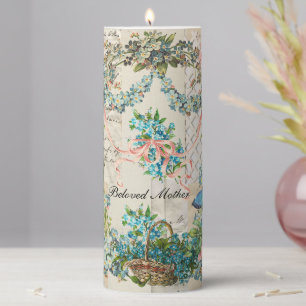 Victorian Ephemeral Forget-Me-Not Collage 2 Pillar Candle