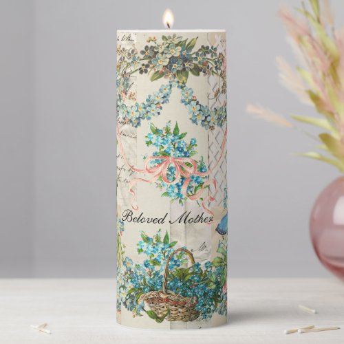 Victorian Ephemeral Forget_Me_Not Collage 2  Pillar Candle