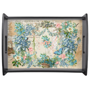 Victorian Ephemeral Forget-Me-Not Collage 2 Serving Tray