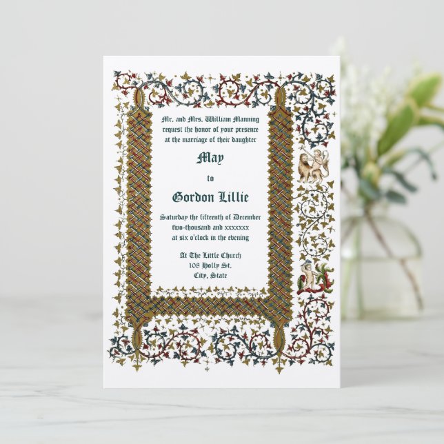 Victorian Era 1843 Medieval Style Wedding Invitation (Standing Front)