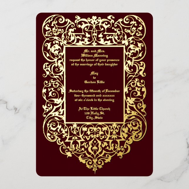 Victorian Era 1844 Art Nouveau Ornate Border Foil Invitation (Front)