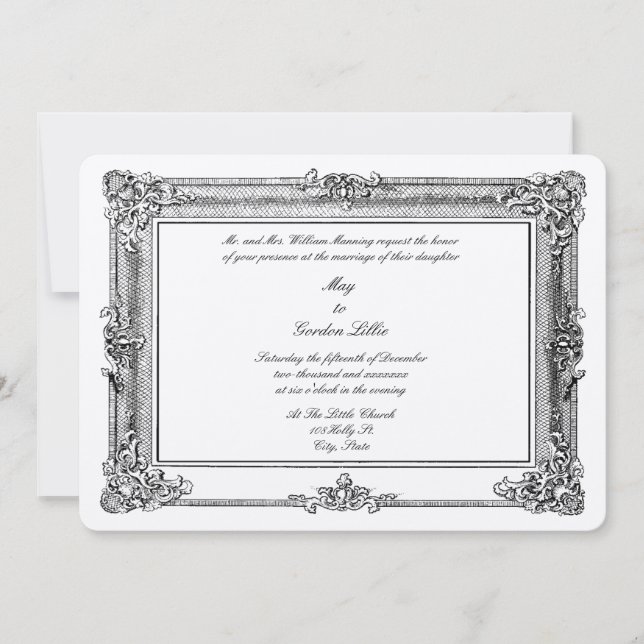 Victorian Era 1844 Baroque Rococo Style Frame Invitation (Front)