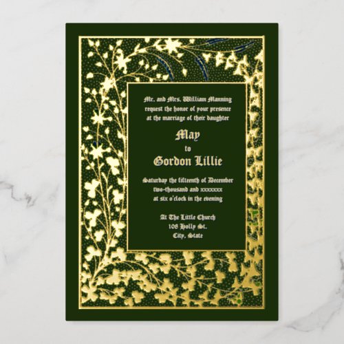 Victorian Era 1845 Vine  Clover Foliage Wedding Foil Invitation