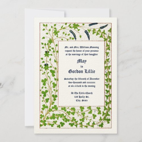 Victorian Era 1845 Vine  Clover Foliage Wedding Invitation