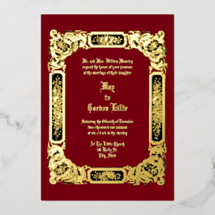 Victorian Era 1850 Rose Flowers Border Wedding Foil Invitation