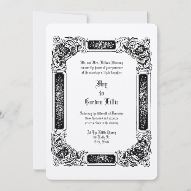 Victorian Era 1850 Rose Flowers Border Wedding Invitation (Front)