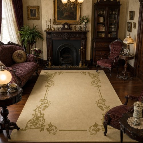 Victorian Era 1851 Elegant Floral Border Print Rug