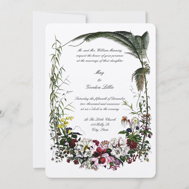 Victorian Era 1855 Botanical Floral Border Wedding Invitation (Front)