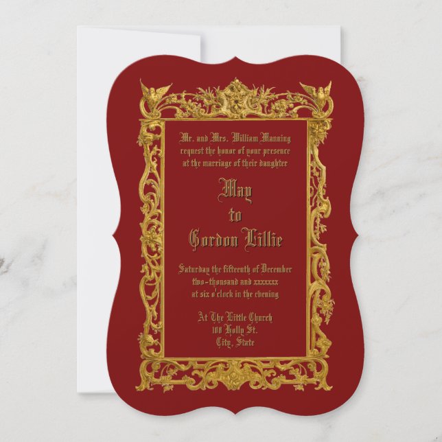 Victorian Era 1860 Doves On Gold Floral Border Invitation (Front)