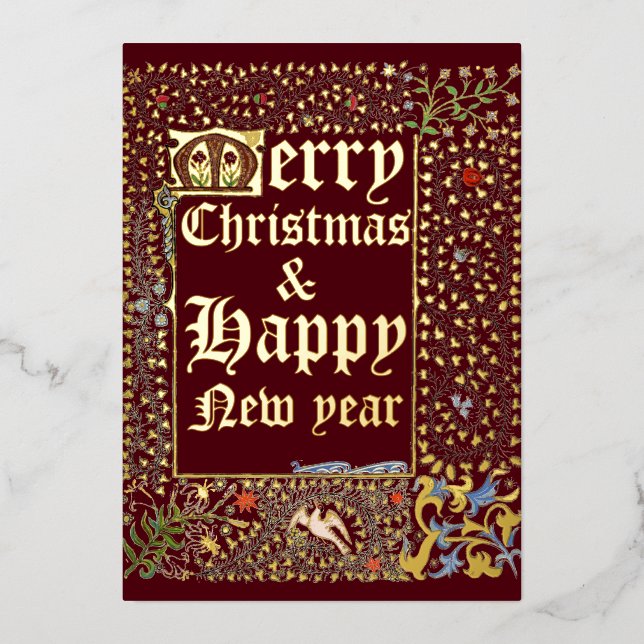 Victorian Era 1873 Medieval Style Christmas Foil Holiday Card (Front)