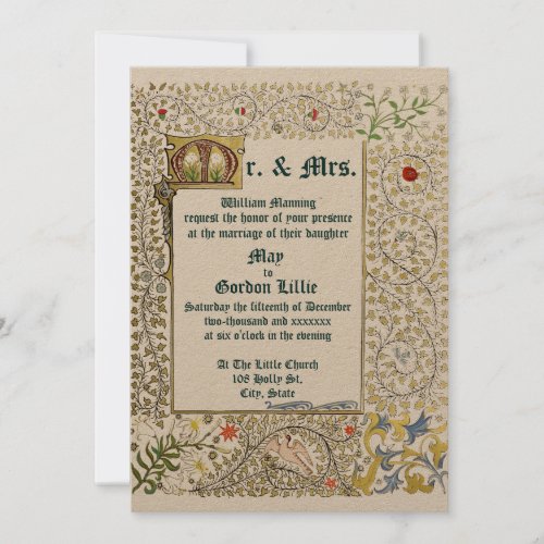 Victorian Era 1873 Medieval Style Wedding Invitation