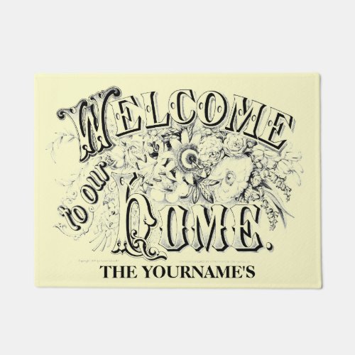 Victorian Era 1874 Currier  Ives Floral Welcome Doormat