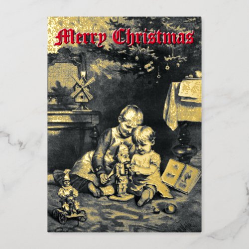 Victorian Era 1885 Nutcracker  Christmas Tree Foil Holiday Card