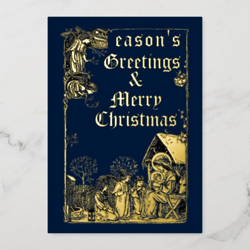 Victorian Era 1892 Christmas Nativity  Angels Foil Holiday Card