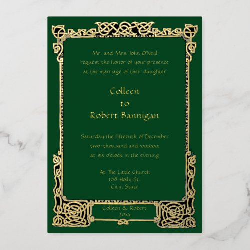 Victorian Era 1894 Celtic Knots Border Wedding Foil Invitation