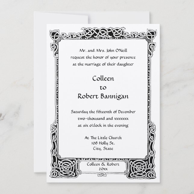 Victorian Era 1894 Celtic Knots Border Wedding Invitation (Front)