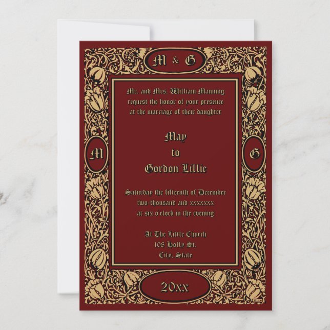 Victorian Era 1896 Art Nouvea Floral Wedding Invitation (Front)