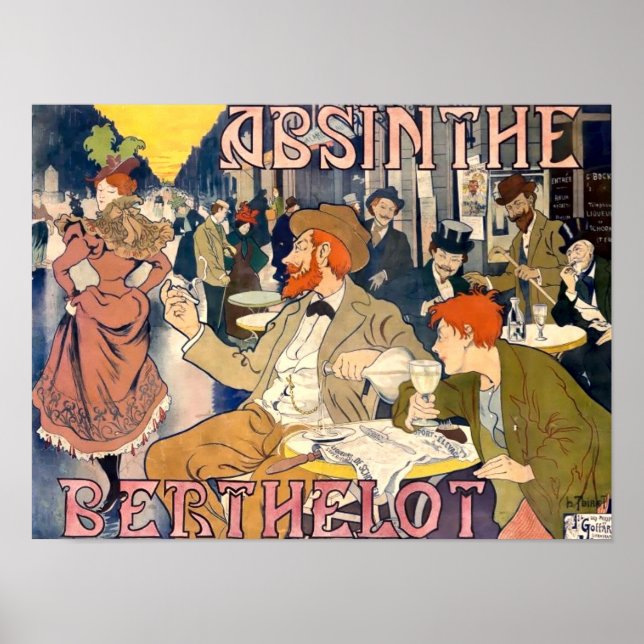 Victorian Era 1898 Art Nouveau Absinthe Ad Poster (Front)