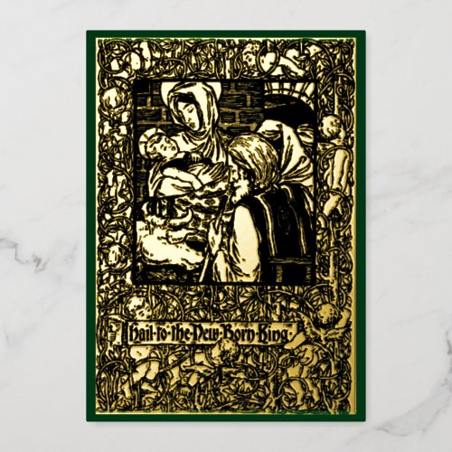 Victorian Era 1898 Art Nouveau Christmas Nativity Foil Holiday Card