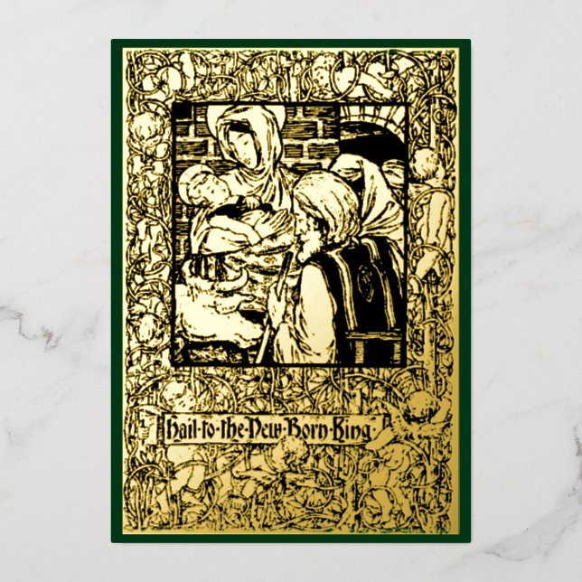 Victorian Era 1898 Art Nouveau Christmas Nativity Foil Holiday Card (Front)
