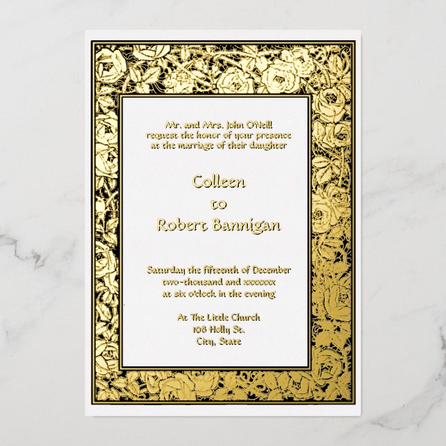 Victorian Era 1898 Rose Vine Border Foil Invitation (Front)