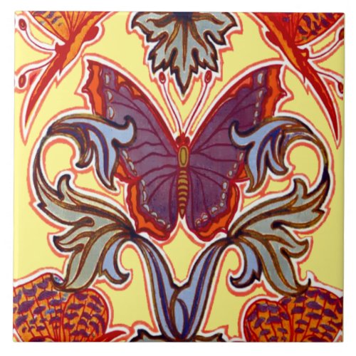 Victorian Era 1899 Art Nouveau Butterfly Pattern Ceramic Tile