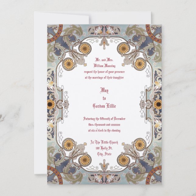 Victorian Era 1899 Art Nouveau Floral Border Invitation (Front)