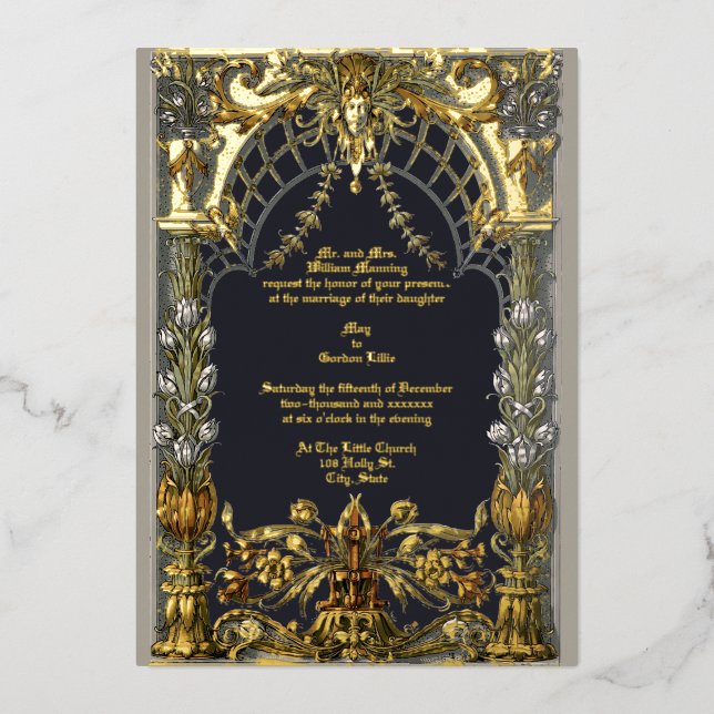 Victorian Era Art Nouveau Altar by Anton Seder Foil Invitation (Front)