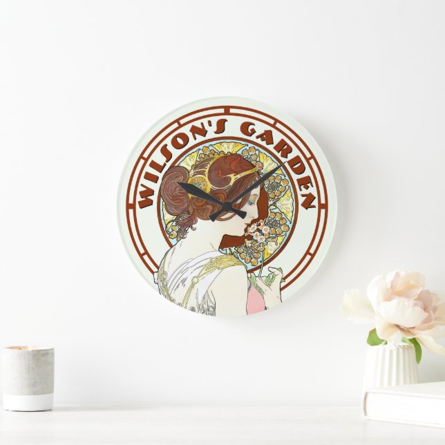 Victorian Era Art Nouveau by Mucha Garden Large Clock (Home)