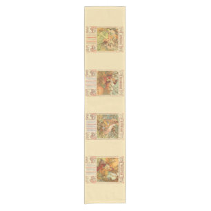 Victorian Era Art Nouveau Calendars by Mucha Short Table Runner