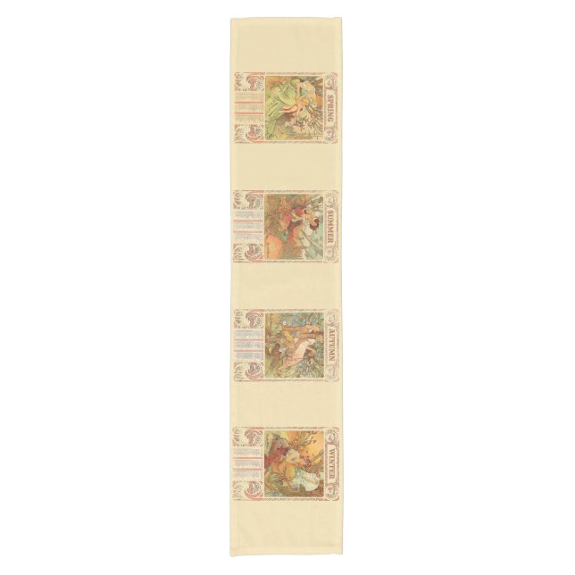 Victorian Era Art Nouveau Calendars by Mucha Short Table Runner (Front)