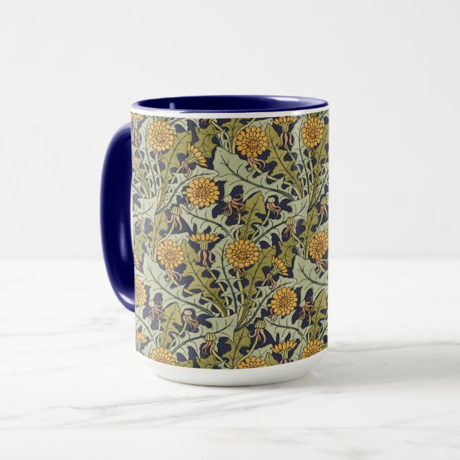 Victorian Era Art Nouveau Dandelion Flower Pattern Mug (Front Left)