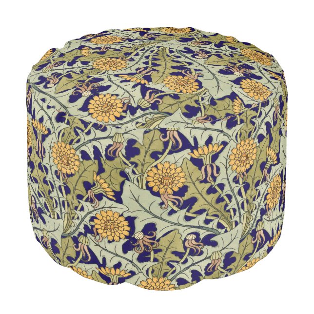 Victorian Era Art Nouveau Dandelion Flower Pattern Pouf (Angled Front)