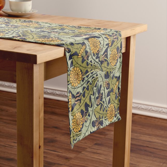 Victorian Era Art Nouveau Dandelion Flower Pattern Short Table Runner (In Situ)